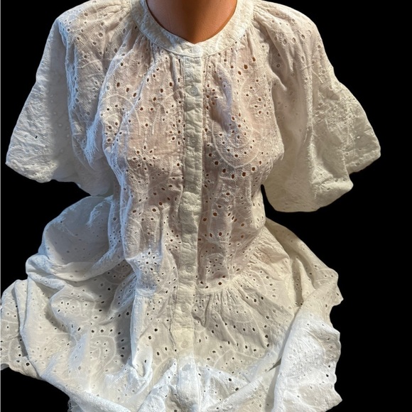 Stitchdrop Womens White Short Sleeve Baby Doll Dress Size Medium Hole Patterned - Picture 9 of 12